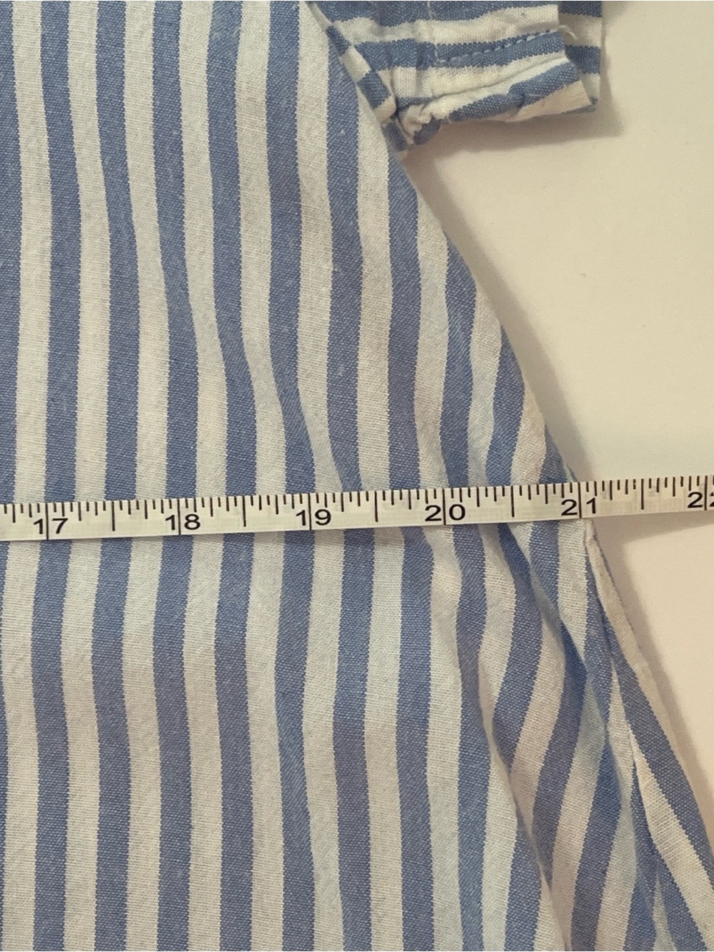Sincerely Jules Light Blue White Striped Shirt Dress L Coastal Ruffle Preppy - Picture 7 of 8